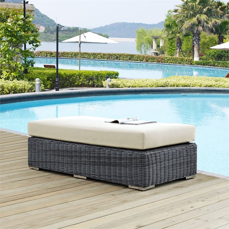 Modway Summon Patio Ottoman in Canvas Antique Beige