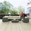 Modway Sojourn 7-Piece Aluminum Rattan Patio Sectional Set in Canvas/Beige