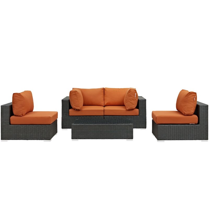 Modway Sojourn 5-Piece Aluminum and Rattan Patio Sectional Set - Canvas/Tuscan