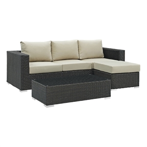 Modway Sojourn 3-Piece Aluminum Rattan Patio Sectional Set in Canvas/Beige