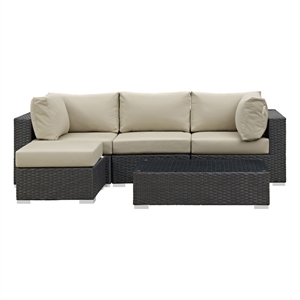 Modway Sojourn 5-Piece Aluminum and Rattan Patio Sectional Set in Canvas/Beige