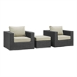 Modway Sojourn 3-Piece Aluminum and Rattan Patio Sectional Set in Canvas/Beige