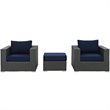 Modway Sojourn 3-Piece Aluminum and Rattan Patio Sectional Set in Canvas/Navy