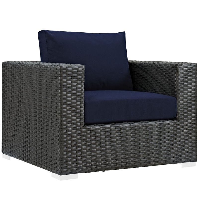 Modway Sojourn 3-Piece Aluminum and Rattan Patio Sectional Set in Canvas/Navy