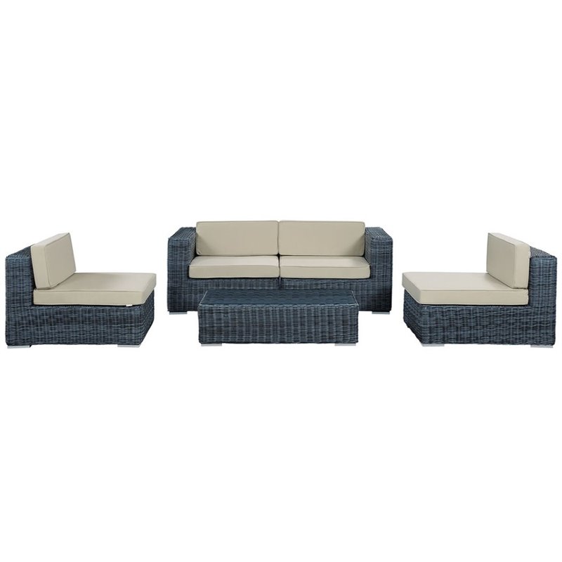 Modway Summon 5-Piece Aluminum and Rattan Patio Sectional Set - Canvas/Beige