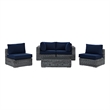Modway Summon 5-Piece Aluminum Rattan Patio Sectional Set - Canvas/Navy