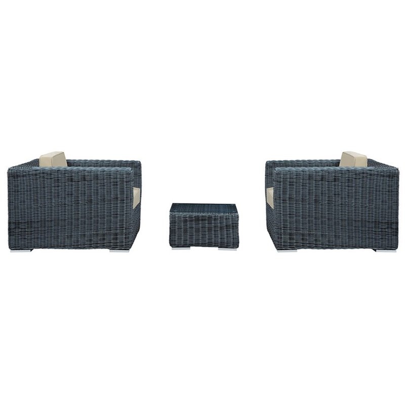 Modway Summon 3-Piece Aluminum and Rattan Patio Sectional Set in Canvas/Beige