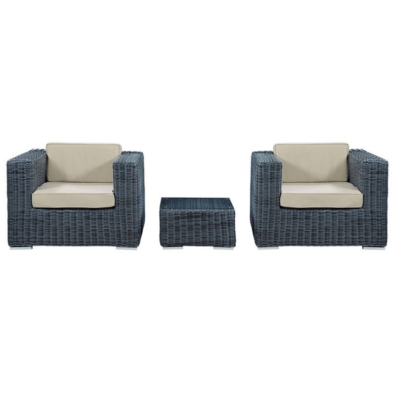 Modway Summon 3-Piece Aluminum and Rattan Patio Sectional Set in Canvas/Beige