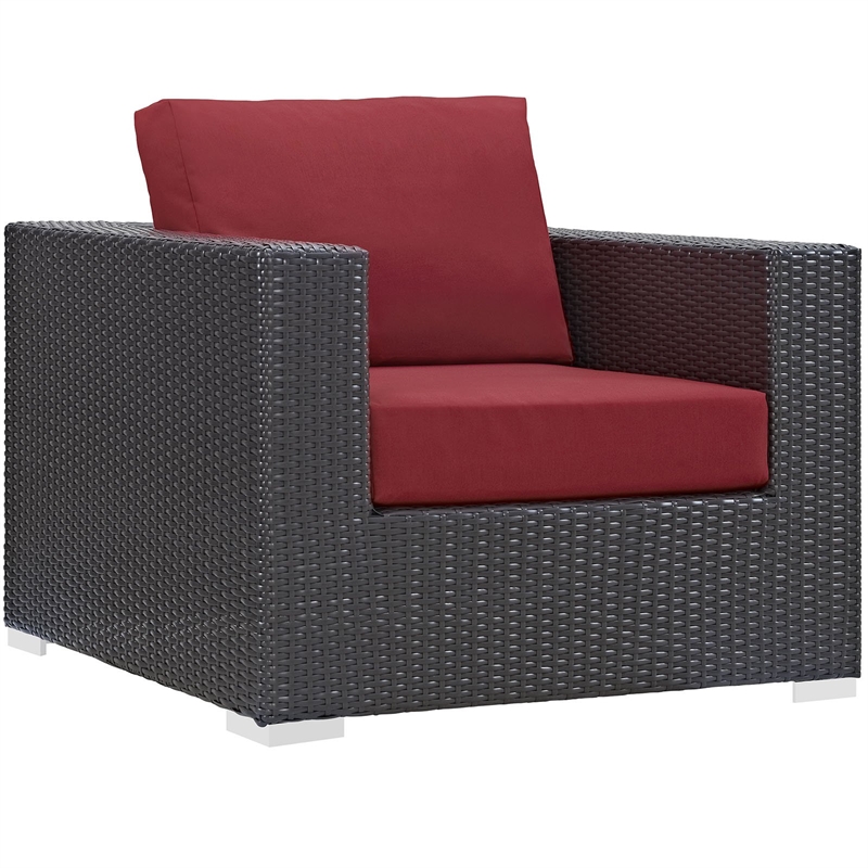 Modway Convene Aluminum and Rattan Patio Armchair in Espresso/Red