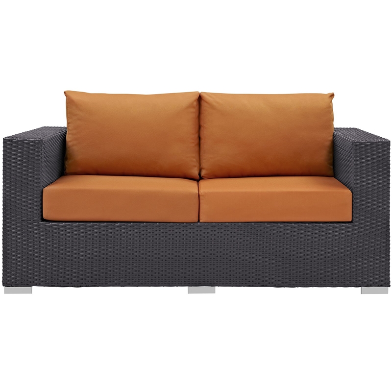 Modway Convene Aluminum and Rattan Patio Loveseat in Espresso/Orange