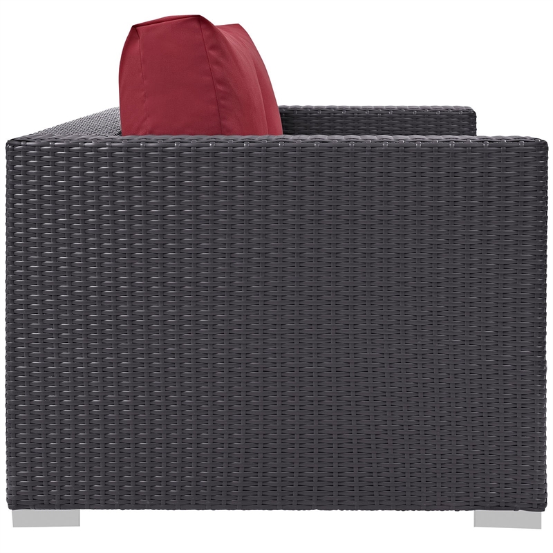 Modway Convene Aluminum and Rattan Patio Loveseat in Espresso/Red
