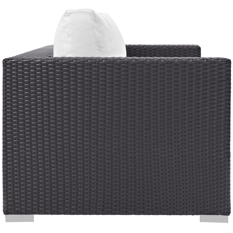 Modway Convene Aluminum and Rattan Patio Loveseat in Espresso/White