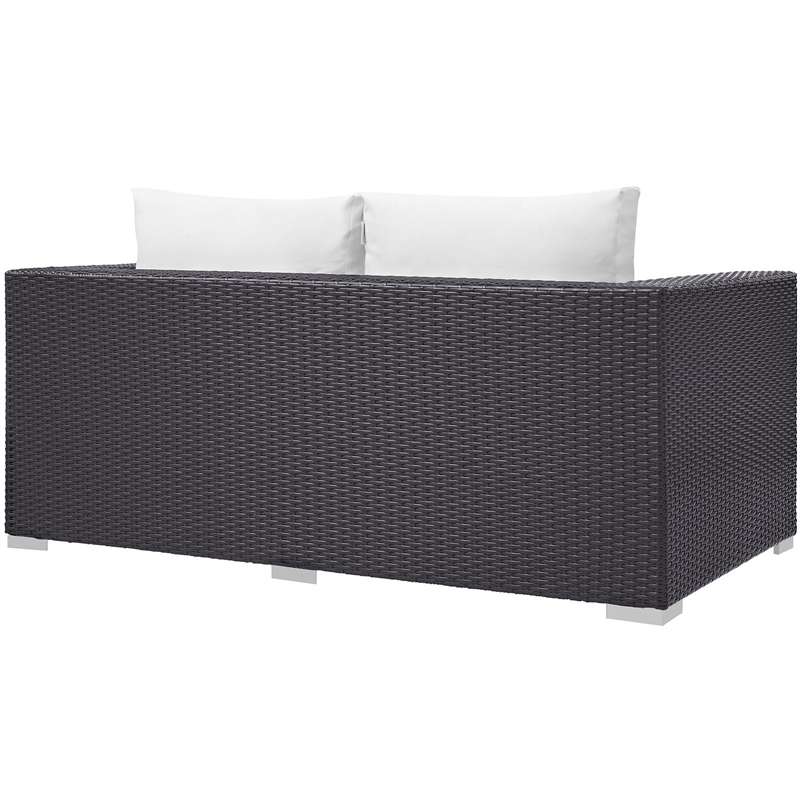 Modway Convene Aluminum and Rattan Patio Loveseat in Espresso/White