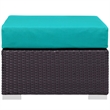 Modway Convene Square Fabric and Rattan Patio Ottoman in Espresso/Turquoise