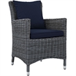 Modway Summon Dining Aluminum and Rattan Patio Armchair in Canvas/Navy