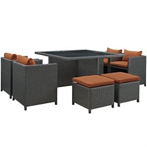 Modway Sojourn 9 Piece Glass Top Patio Dining Set in Canvas Tuscan