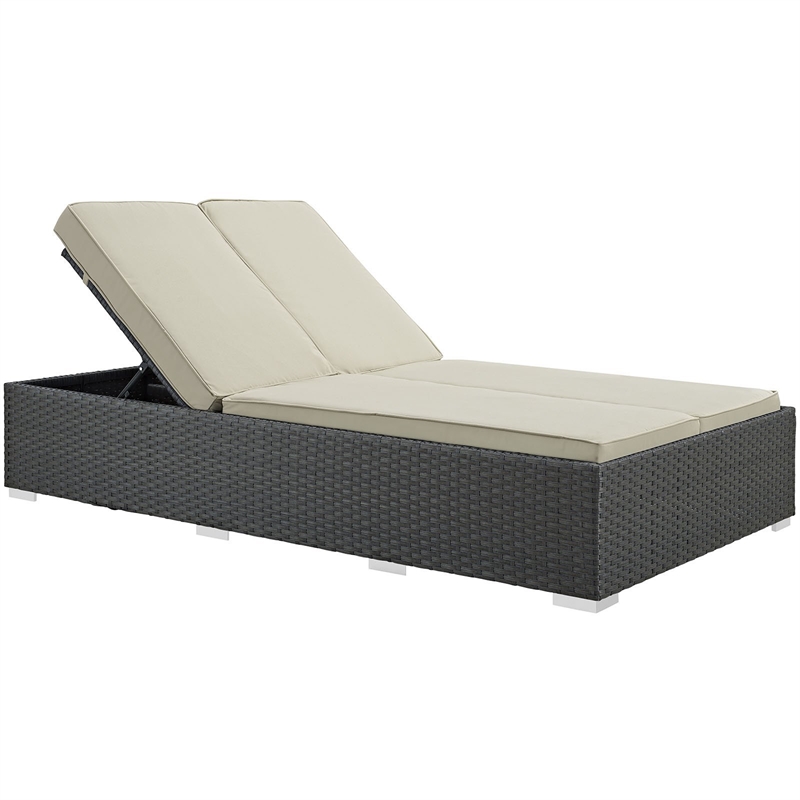 Modway Sojourn Aluminum and Rattan Patio Double Chaise in Chocolate/Navy