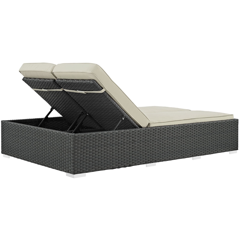 Modway Sojourn Aluminum and Rattan Patio Double Chaise in Chocolate/Navy