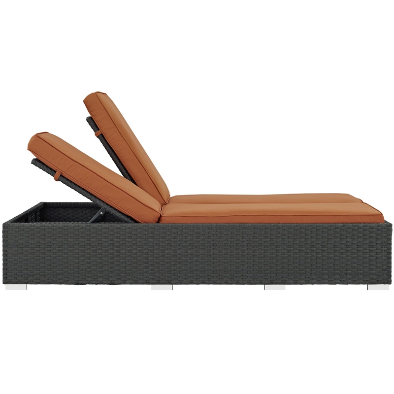 Modway Sojourn Aluminum Rattan Fabric Patio Double Chaise in Chocolate/Tuscan