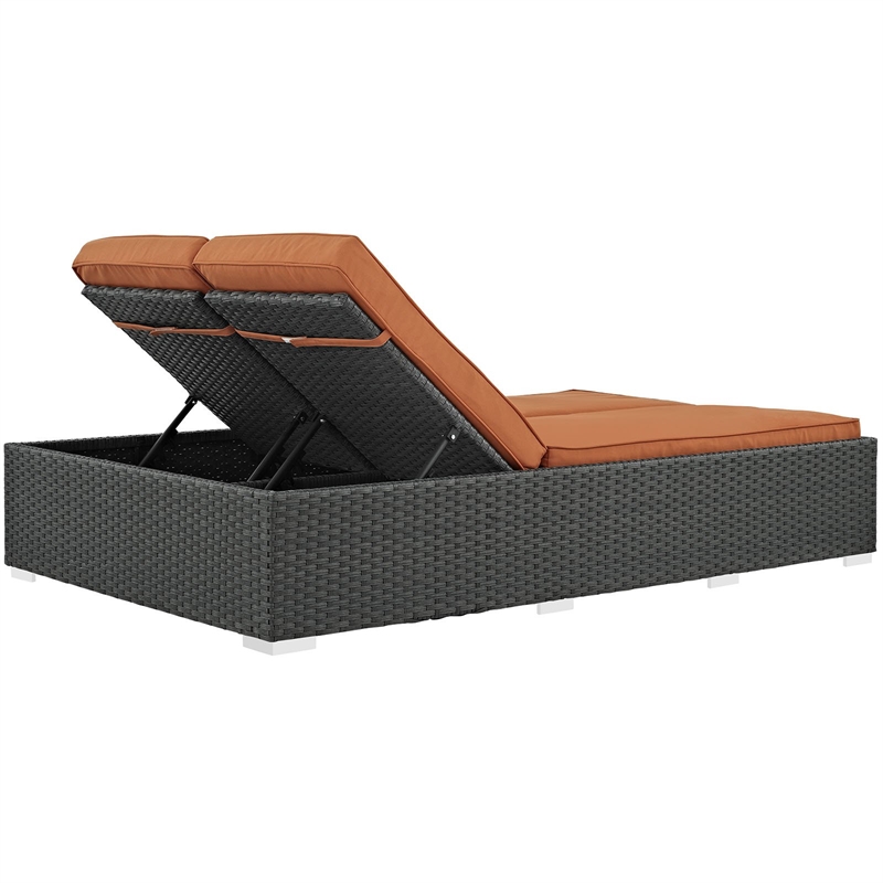Modway Sojourn Aluminum Rattan Fabric Patio Double Chaise in Chocolate/Tuscan