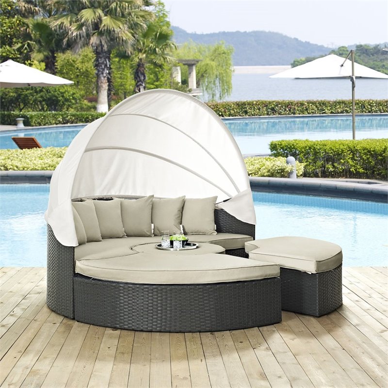 Modway Sojourn Aluminum Rattan Fabric Patio Daybed in Antique Canvas/Beige