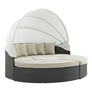 Modway Sojourn Aluminum Rattan Fabric Patio Daybed in Antique Canvas/Beige