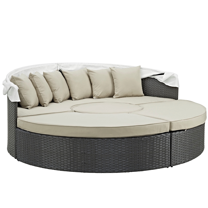 Modway Sojourn Aluminum Rattan Fabric Patio Daybed in Antique Canvas/Beige