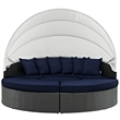 Modway Sojourn Aluminum Rattan Fabric Patio Daybed in Canvas/Navy