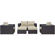 Modway Convene 5-Piece Aluminum and Rattan Patio Sofa Set in Espresso/Beige