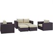 Modway Convene 5-Piece Aluminum and Rattan Patio Sofa Set in Espresso/Beige