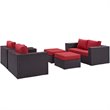 Modway Convene 5-Piece Aluminum and Rattan Patio Sofa Set in Espresso/Red