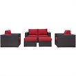 Modway Convene 5-Piece Aluminum and Rattan Patio Sofa Set in Espresso/Red