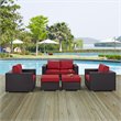Modway Convene 5-Piece Aluminum and Rattan Patio Sofa Set in Espresso/Red