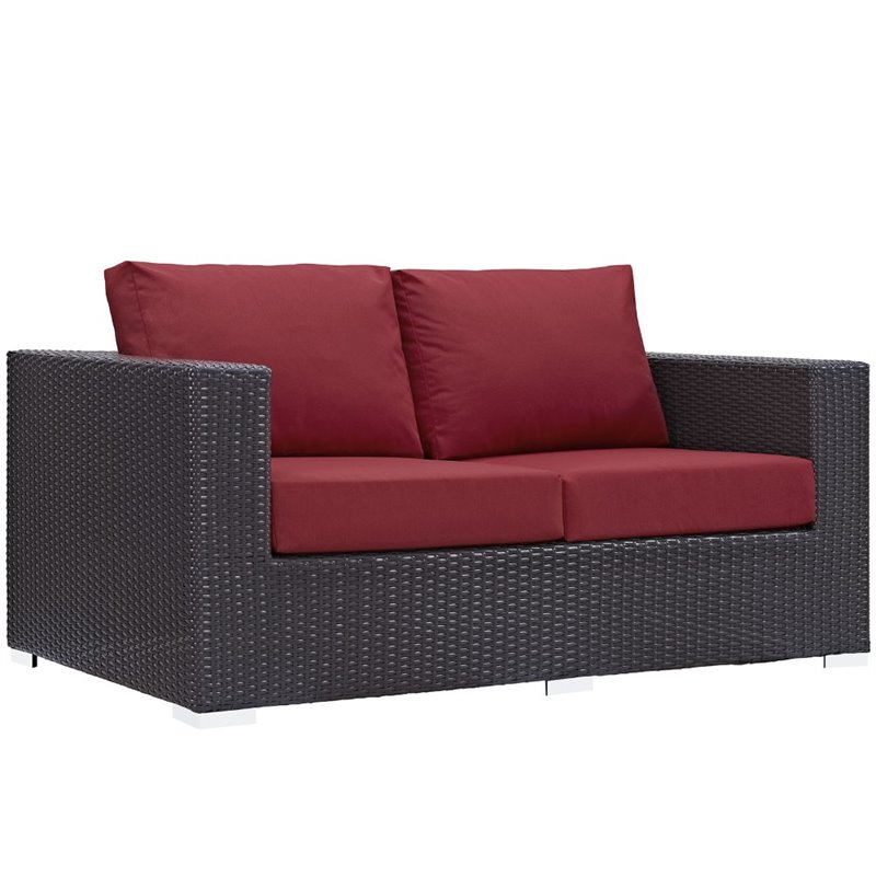 Modway Convene 5-Piece Aluminum and Rattan Patio Sofa Set in Espresso/Red