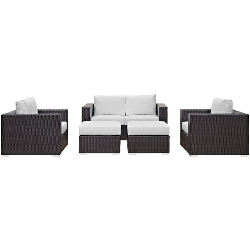 Modway Convene 5-Piece Aluminum and Rattan Patio Sofa Set in Espresso/White