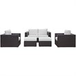Modway Convene 5-Piece Aluminum and Rattan Patio Sofa Set in Espresso/White