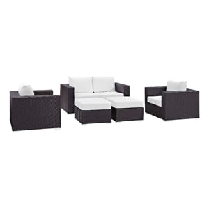 Modway Convene 5-Piece Aluminum and Rattan Patio Sofa Set in Espresso/White
