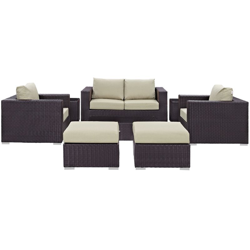 Modway Convene 8-Piece Aluminum and Rattan Patio Sofa Set in Espresso/Beige