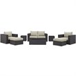 Modway Convene 8-Piece Aluminum and Rattan Patio Sofa Set in Espresso/Beige