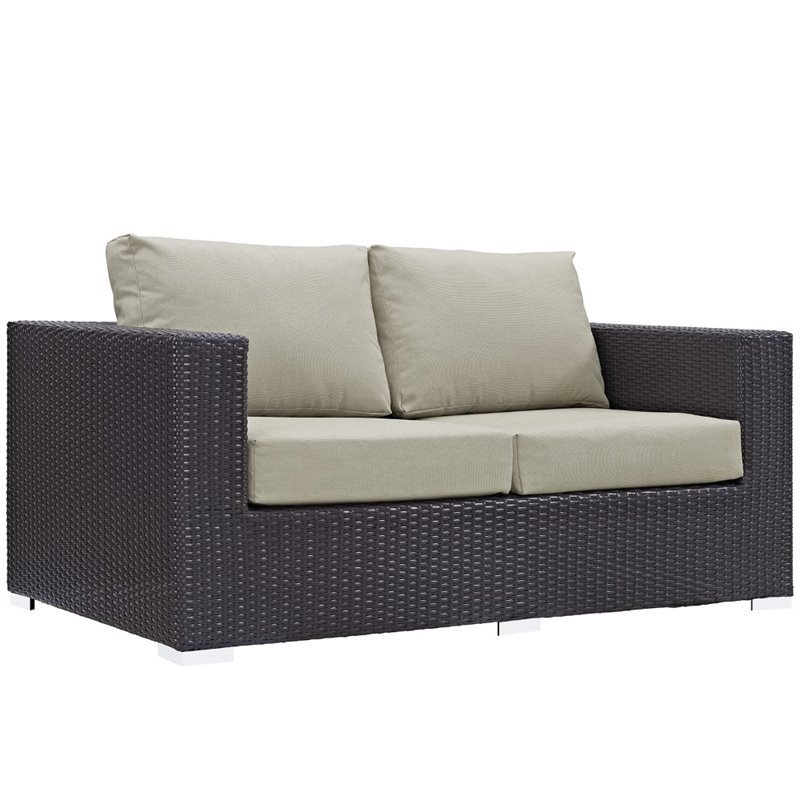 Modway Convene 8-Piece Aluminum and Rattan Patio Sofa Set in Espresso/Beige