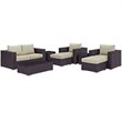 Modway Convene 8-Piece Aluminum and Rattan Patio Sofa Set in Espresso/Beige