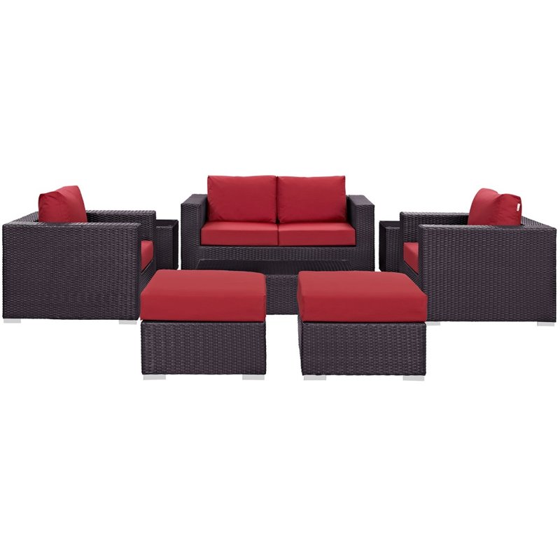 Modway Convene 8-Piece Aluminum and Rattan Patio Sofa Set in Espresso/Red