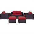 Modway Convene 8-Piece Aluminum and Rattan Patio Sofa Set in Espresso/Red