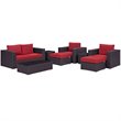 Modway Convene 8-Piece Aluminum and Rattan Patio Sofa Set in Espresso/Red