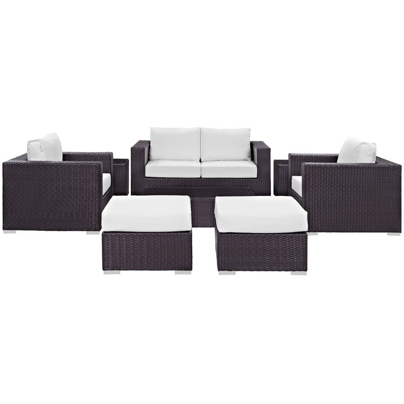 Modway Convene 8-Piece Aluminum and Rattan Patio Sofa Set in Espresso/White