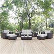 Modway Convene 8-Piece Aluminum and Rattan Patio Sofa Set in Espresso/White