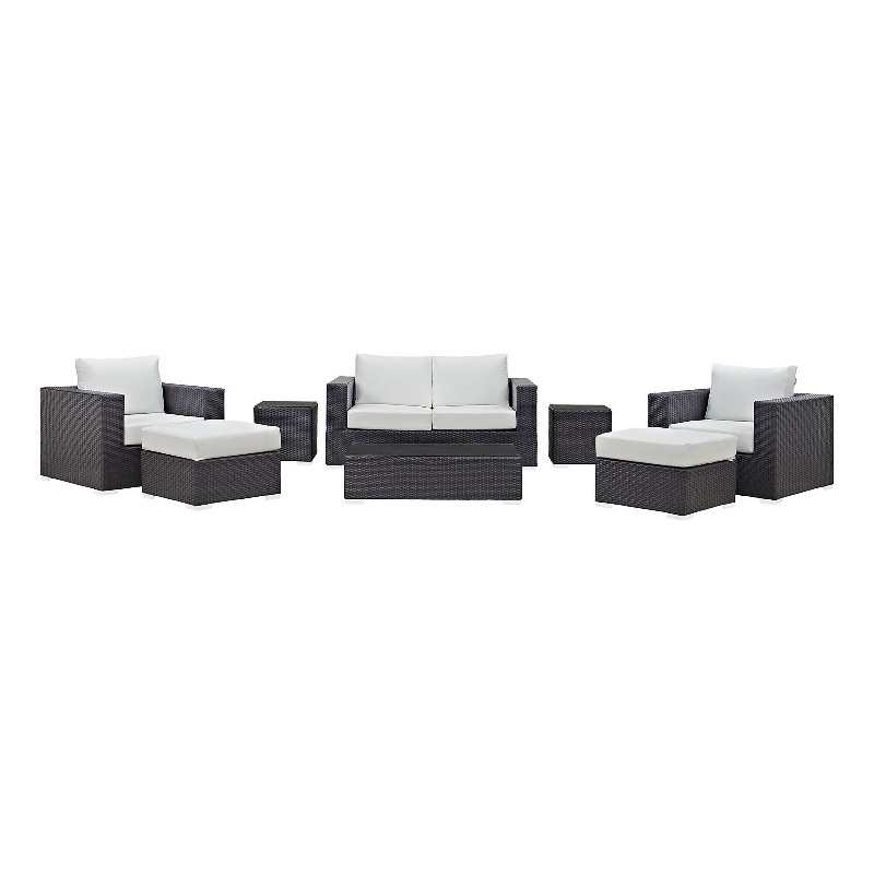 Modway Convene 8-Piece Aluminum and Rattan Patio Sofa Set in Espresso/White