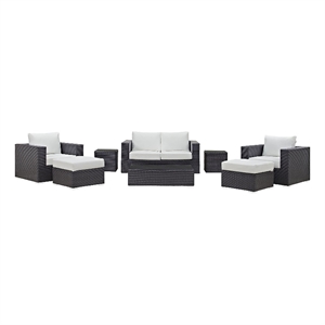 Modway Convene 8-Piece Aluminum and Rattan Patio Sofa Set in Espresso/White
