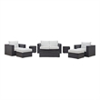 Modway Convene 8-Piece Aluminum and Rattan Patio Sofa Set in Espresso/White