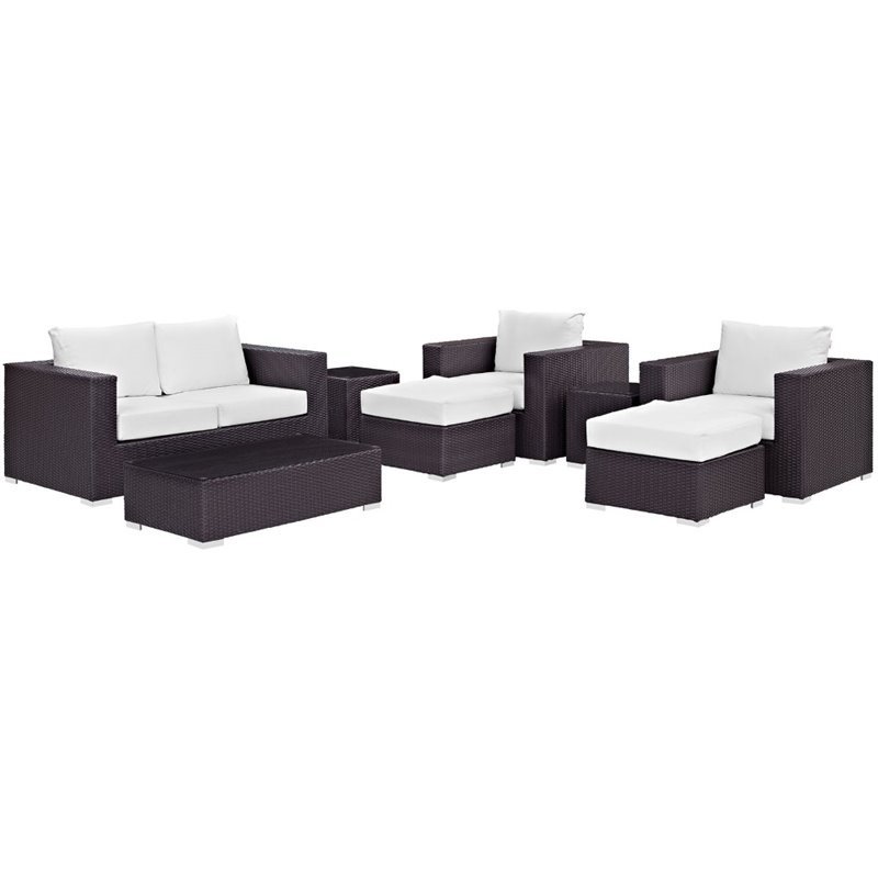 Modway Convene 8-Piece Aluminum and Rattan Patio Sofa Set in Espresso/White